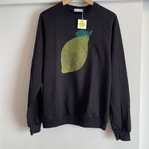 NWT JENNY LEMONS Black Crewneck Sweatshirt with Lemon Graphic